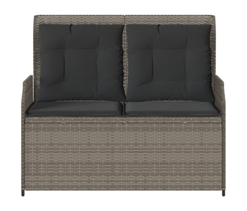 Sillón reclinable de jardín con cojines ratán sintético gris