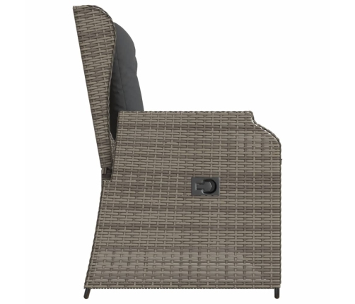 Sillón reclinable de jardín con cojines ratán sintético gris