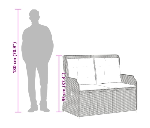 Sillón reclinable de jardín con cojines ratán sintético gris