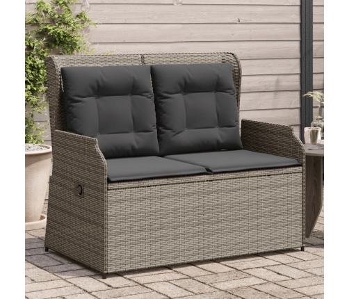 Sillón reclinable de jardín con cojines ratán sintético gris