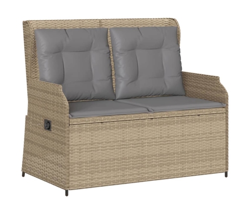 Sillón reclinable de jardín con cojines ratán sintético beige