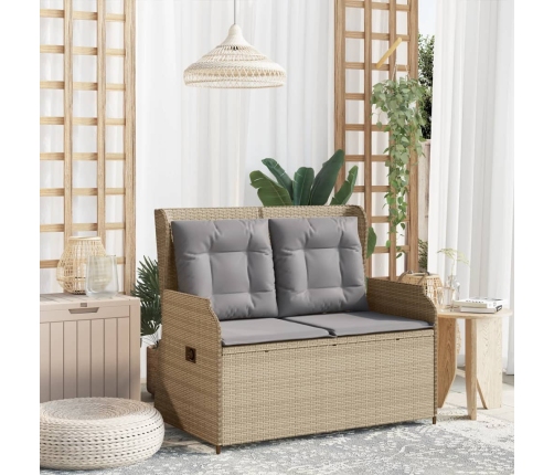 Sillón reclinable de jardín con cojines ratán sintético beige