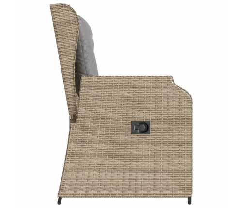 Sillón reclinable de jardín con cojines ratán sintético beige