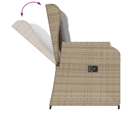 Sillón reclinable de jardín con cojines ratán sintético beige