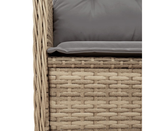 Sillón reclinable de jardín con cojines ratán sintético beige