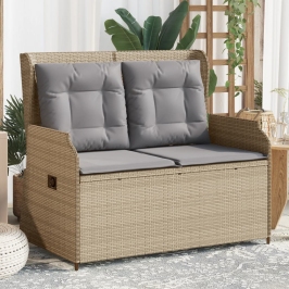 Sillón reclinable de jardín con cojines ratán sintético beige