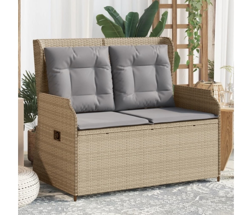 Sillón reclinable de jardín con cojines ratán sintético beige