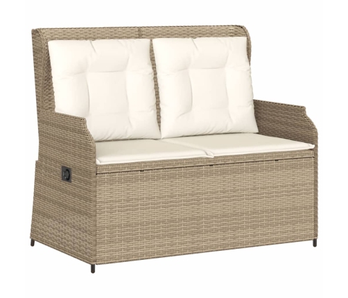 Sillón reclinable de jardín con cojines ratán sintético beige