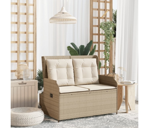 Sillón reclinable de jardín con cojines ratán sintético beige