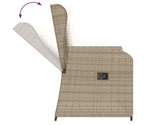 Sillón reclinable de jardín con cojines ratán sintético beige