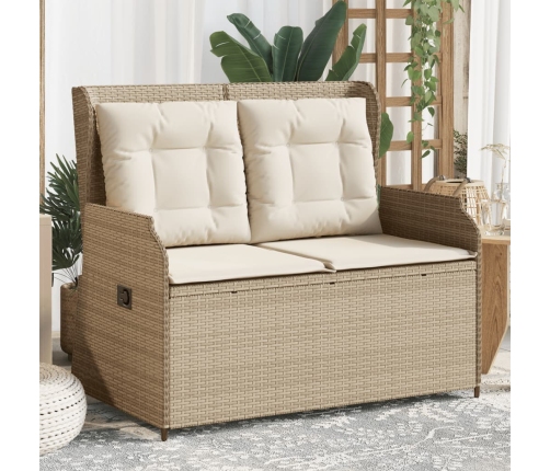 Sillón reclinable de jardín con cojines ratán sintético beige