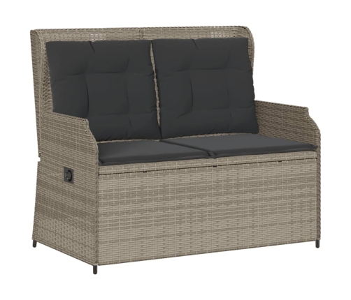 Sillón reclinable de jardín con cojines ratán sintético gris