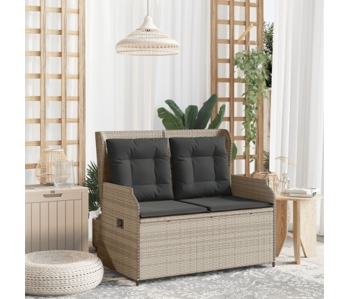 Sillón reclinable de jardín con cojines ratán sintético gris