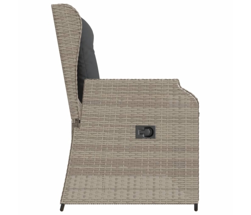 Sillón reclinable de jardín con cojines ratán sintético gris