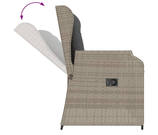 Sillón reclinable de jardín con cojines ratán sintético gris