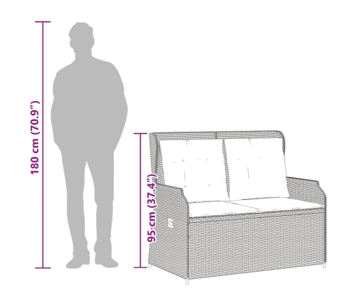 Sillón reclinable de jardín con cojines ratán sintético gris