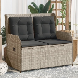 Sillón reclinable de jardín con cojines ratán sintético gris