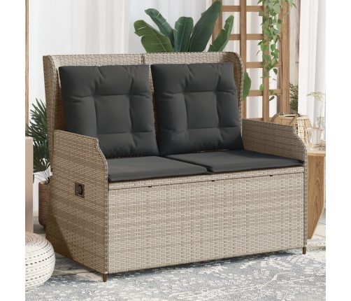 Sillón reclinable de jardín con cojines ratán sintético gris