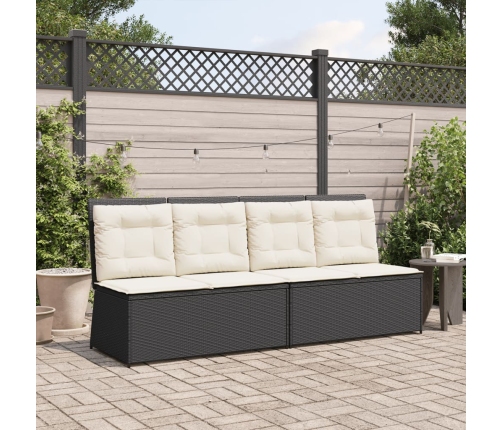 Sillón reclinable de jardín con cojines ratán sintético negro