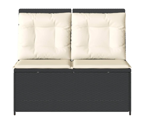 Sillón reclinable de jardín con cojines ratán sintético negro