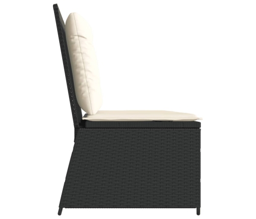 Sillón reclinable de jardín con cojines ratán sintético negro