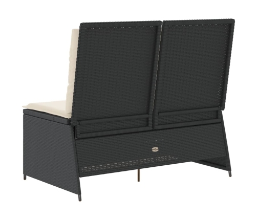 Sillón reclinable de jardín con cojines ratán sintético negro