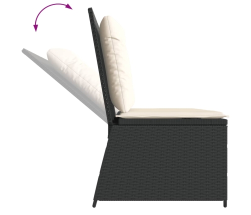 Sillón reclinable de jardín con cojines ratán sintético negro