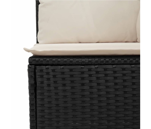 Sillón reclinable de jardín con cojines ratán sintético negro