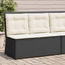 Sillón reclinable de jardín con cojines ratán sintético negro