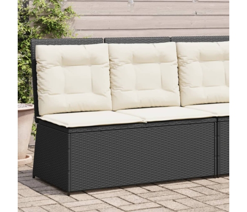 Sillón reclinable de jardín con cojines ratán sintético negro