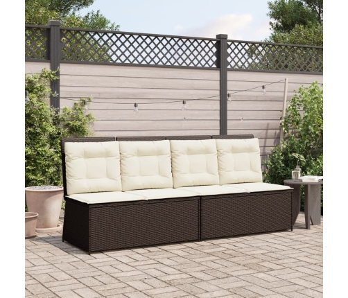 Sillón reclinable de jardín con cojines ratán sintético marrón