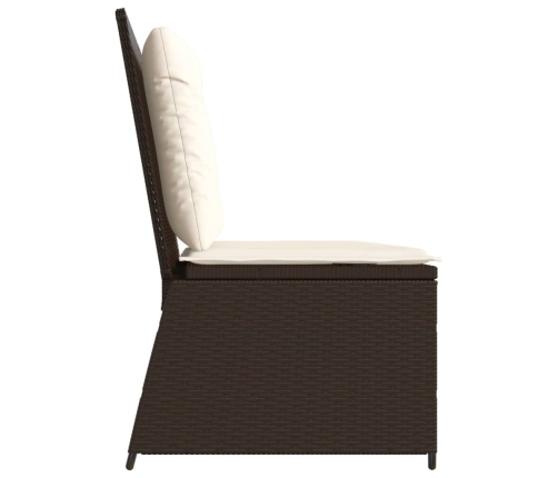 Sillón reclinable de jardín con cojines ratán sintético marrón