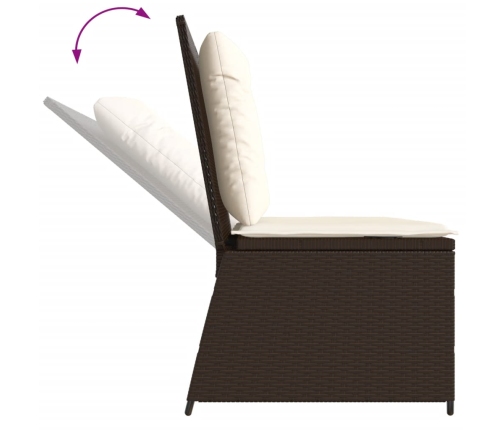 Sillón reclinable de jardín con cojines ratán sintético marrón