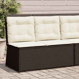 Sillón reclinable de jardín con cojines ratán sintético marrón