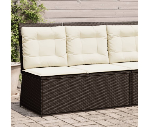 Sillón reclinable de jardín con cojines ratán sintético marrón