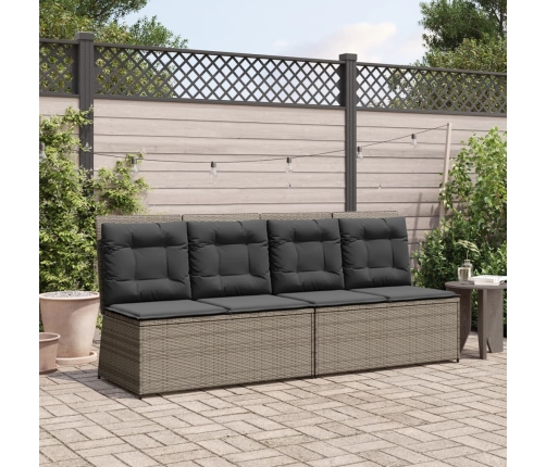 Sillón reclinable de jardín con cojines ratán sintético gris