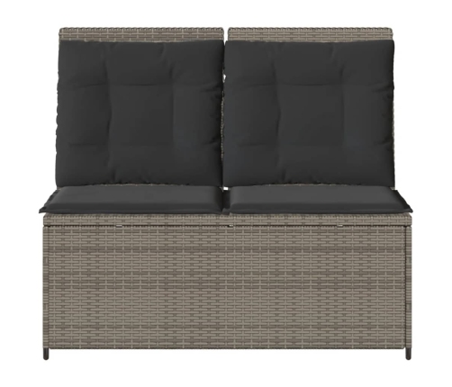 Sillón reclinable de jardín con cojines ratán sintético gris