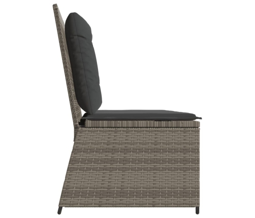 Sillón reclinable de jardín con cojines ratán sintético gris