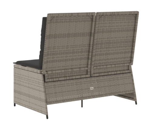 Sillón reclinable de jardín con cojines ratán sintético gris