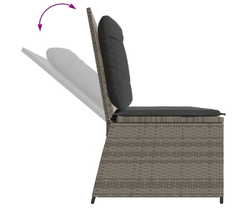 Sillón reclinable de jardín con cojines ratán sintético gris