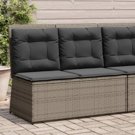Sillón reclinable de jardín con cojines ratán sintético gris
