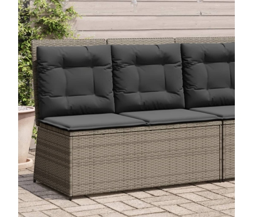 Sillón reclinable de jardín con cojines ratán sintético gris