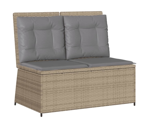 Sillón reclinable de jardín con cojines ratán sintético beige