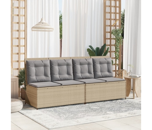 Sillón reclinable de jardín con cojines ratán sintético beige