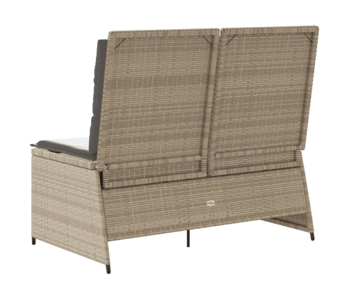 Sillón reclinable de jardín con cojines ratán sintético beige