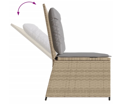 Sillón reclinable de jardín con cojines ratán sintético beige