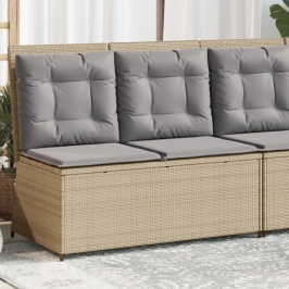 Sillón reclinable de jardín con cojines ratán sintético beige