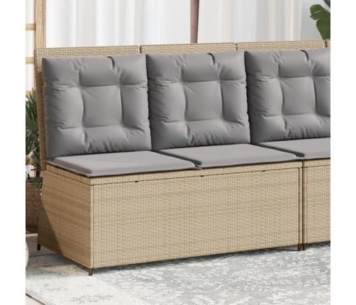 Sillón reclinable de jardín con cojines ratán sintético beige