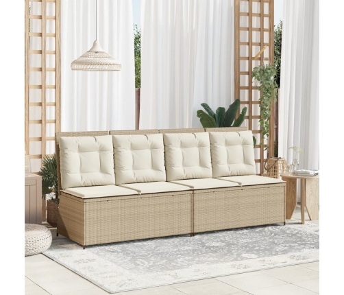Sillón reclinable de jardín con cojines ratán sintético beige