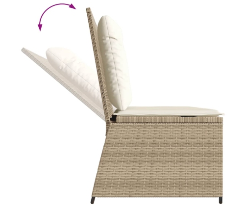 Sillón reclinable de jardín con cojines ratán sintético beige